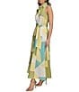 Donna Karan Sateen Button Front Collar Sleeveless Geometric Print Dress, Color:Kiwi Multi - Image 3