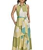 Donna Karan Sateen Button Front Collar Sleeveless Geometric Print Dress, Color:Kiwi Multi - Image 4