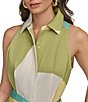 Donna Karan Sateen Button Front Collar Sleeveless Geometric Print Dress, Color:Kiwi Multi - Image 5