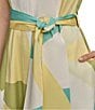 Donna Karan Sateen Button Front Collar Sleeveless Geometric Print Dress, Color:Kiwi Multi - Image 6