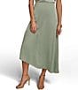 Color:Pale Jade - Image 1 - Satin Back Crepe Asymmetrical Flare Hem Skirt