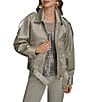 Donna Karan Satin Belted Point Collar Long Sleeve Jacket, Color:Weathered Sage - Image 1
