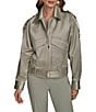 Donna Karan Satin Belted Point Collar Long Sleeve Jacket, Color:Weathered Sage - Image 2