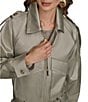 Donna Karan Satin Belted Point Collar Long Sleeve Jacket, Color:Weathered Sage - Image 4