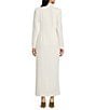 Donna Karan Scuba Crepe Twill And Satin Long Sleeve Notched Collar Button Front Dress, Color:Pristine - Image 2