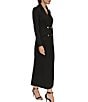 Donna Karan Scuba Crepe Twill And Satin Long Sleeve Notched Collar Button Front Dress, Color:Black/Black - Image 3