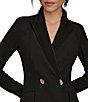 Donna Karan Scuba Crepe Twill And Satin Long Sleeve Notched Collar Button Front Dress, Color:Black/Black - Image 5
