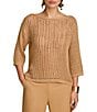 Color:Fawn - Image 1 - Sequin Open Knit 3/4 Sleeve Top