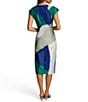 Color:Lawn Multi - Image 2 - Short Sleeve Boat Neck Color Block Scuba Midi Sheath Dress