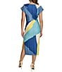 Donna Karan Short Sleeve Boat Neck Abstract Print Color Block Scuba Midi Sheath Dress, Color:Cosmo Multi - Image 2
