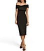 Color:Black - Image 1 - Short Sleeve Off-The-Shoulder Midi Scuba Sheath Dress