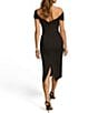 Color:Black - Image 2 - Short Sleeve Off-The-Shoulder Midi Scuba Sheath Dress
