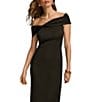 Color:Black - Image 4 - Short Sleeve Off-The-Shoulder Midi Scuba Sheath Dress