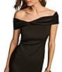 Color:Black - Image 5 - Short Sleeve Off-The-Shoulder Midi Scuba Sheath Dress