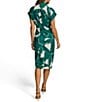 Color:Lawn/Green - Image 2 - Short Sleeve Point Collar Tie Waist Printed Button Down Knee Length Dress