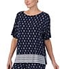 Color:Navy/Print - Image 1 - Short Sleeve Round Neck Jersey Knit Coordinating Geometric Sleep Top
