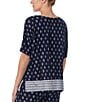 Color:Navy/Print - Image 2 - Short Sleeve Round Neck Jersey Knit Coordinating Geometric Sleep Top