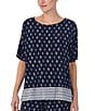 Color:Navy/Print - Image 3 - Short Sleeve Round Neck Jersey Knit Coordinating Geometric Sleep Top