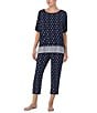 Color:Navy/Print - Image 4 - Short Sleeve Round Neck Jersey Knit Coordinating Geometric Sleep Top