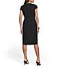 Color:Black - Image 2 - Short Sleeve V-Neck Button Front Crepe Dress