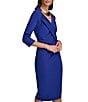 Color:Blueberry - Image 3 - Short Sleeve V-Neck Ruched Detail Knee Length Sheath Dress