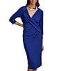 Color:Blueberry - Image 4 - Short Sleeve V-Neck Ruched Detail Knee Length Sheath Dress