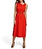 Color:Sunset - Image 1 - Sleeveless Asymmetrical Neck Belted A-Line Midi Dress