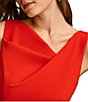 Color:Sunset - Image 4 - Sleeveless Asymmetrical Neck Belted A-Line Midi Dress