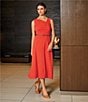 Color:Sunset - Image 5 - Sleeveless Asymmetrical Neck Belted A-Line Midi Dress