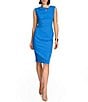 Color:Electric Blue - Image 1 - Sleeveless Asymmetrical Neck Crepe Dress