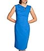 Color:Electric Blue - Image 4 - Sleeveless Asymmetrical Neck Crepe Dress