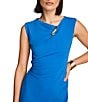 Color:Electric Blue - Image 5 - Sleeveless Asymmetrical Neck Crepe Dress