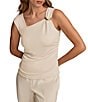 Color:Cream - Image 1 - Sleeveless Asymmetrical Ruched Top