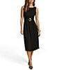 Color:Black - Image 6 - Sleeveless Crew Neck Belted Crepe Fit And Flare Midi Dress