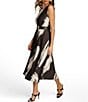 Color:Black/Cream - Image 3 - Sleeveless Crew Neck Printed Midi Scuba A-line Dress
