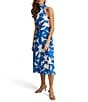 Color:Electric Blue - Image 3 - Sleeveless Halter Neck Printed Satin Midi Dress