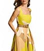 Donna Karan Sleeveless Square Neck A-Line Belted Geometric Print Midi Dress, Color:Fawn Multi - Image 3