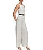 Donna Karan Sleeveless Square Neck Belted Jumpsuit, Color:Cream - Image 3