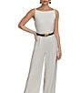 Donna Karan Sleeveless Square Neck Belted Jumpsuit, Color:Cream - Image 4