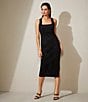 Color:Black - Image 6 - Sleeveless Square Neck Scuba Empire Waist Midi Dress