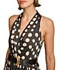 Color:Black/Canvas - Image 5 - Sleeveless V-Neck Belted Polka Dot Midi Dress