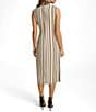 Color:Black/Parchment - Image 2 - Sleeveless V-Neck Striped Faux Wrap Midi Dress