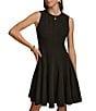 Color:Black - Image 4 - Sleeveless Zipper Neck Pleated Skirt Fit and Flare Dress