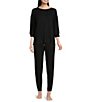 Color:Black - Image 3 - Solid 3/4 Sleeve Round Neck Knit Coordinating Sleep Top