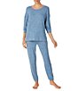 Color:Heather Blue - Image 3 - Solid 3/4 Sleeve Round Neck Knit Coordinating Sleep Top