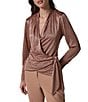 Donna Karan Solid Crinkle Knit Draped Surplice V-Neck Long Sleeve Side Tie Hem Top - Image 5