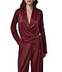 Donna Karan Solid Crinkle Knit Draped Surplice V-Neck Long Sleeve Side Tie Hem Top - Image 1