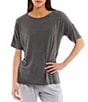 Color:Heather Charcoal - Image 1 - Solid Drop Shoulder Short Sleeve Round Neck Shirt