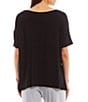 Color:Black - Image 2 - Solid Drop Shoulder Short Sleeve Round Neck Shirt