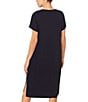 Color:Black - Image 3 - Solid Knit V-Neck Short Sleeve Slit Hem Nightgown